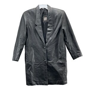 VTG Tarazzia 100% Leather Jacket Women's Medium Biker Coat Blazer Chic Corpcore